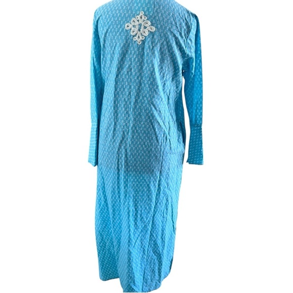 Gallabia Blue and White Long Sleeve Caftan Kaftan Medium - Picture 3 of 11
